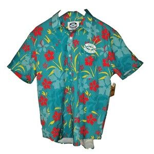 Kona Brewing Co Floral Multi Color Stretch Short Sleeve Button Up Shirt Medium
